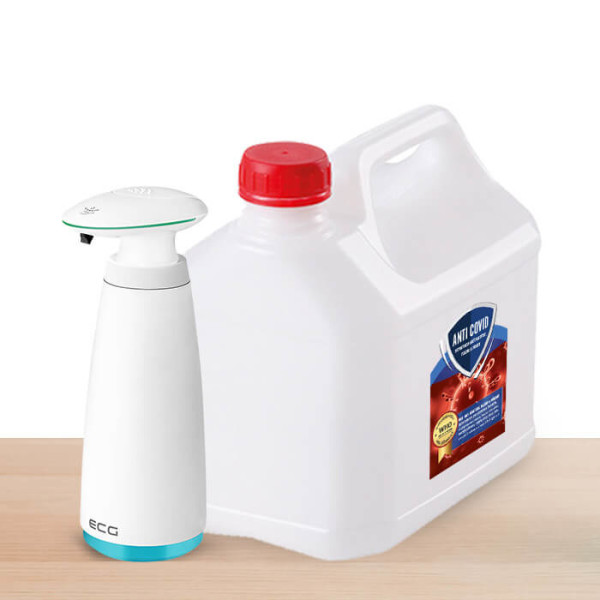 Anti-Covid-Set aus kontaktlosem Spender und 3l-Bandas