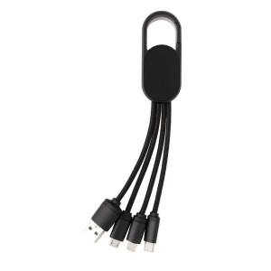 4-in-1 Kabel mit Karabiner-Clip, blau - Reklamnepredmety