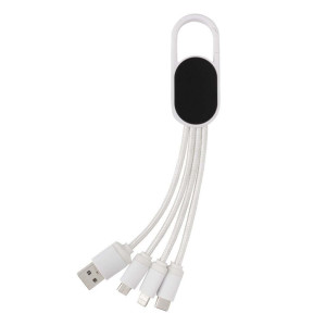 4-in-1 Kabel mit Karabiner-Clip, blau - Reklamnepredmety
