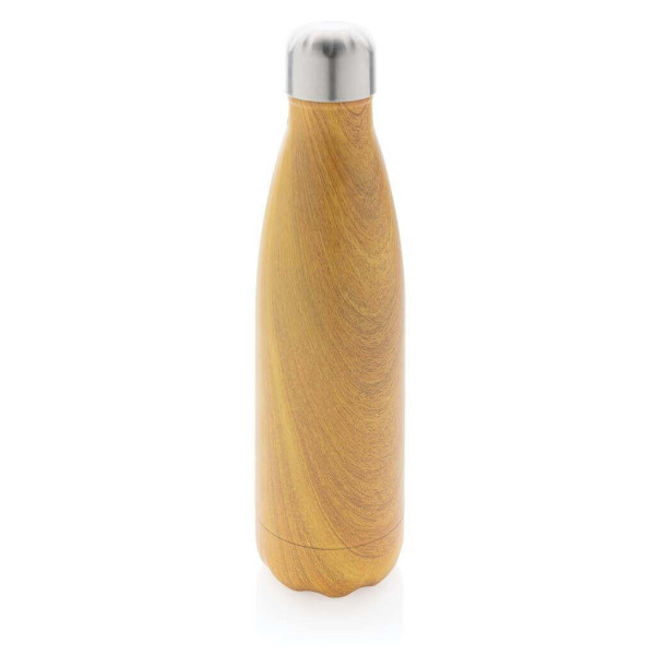 Vakuumisolierte Stainless Steel Flasche mit Holzoptik, braun