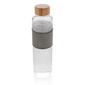 Impact Borosilikat-Glasflasche mit Bambusdeckel, transparent - Reklamnepredmety