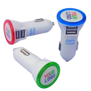 DUALER KFZ-USB-ADAPTER (2.1A + 1A)  MIT RUNDEM LED-RAHMEN - Reklamnepredmety