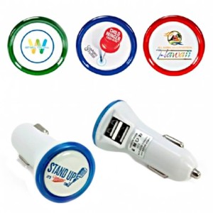DUALER KFZ-USB-ADAPTER (2.1A + 1A)  MIT RUNDEM LED-RAHMEN - Reklamnepredmety