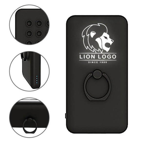 DUALE POWER BANK MIT SAUGKNOPF UND FINGERRING; 5000 mAh