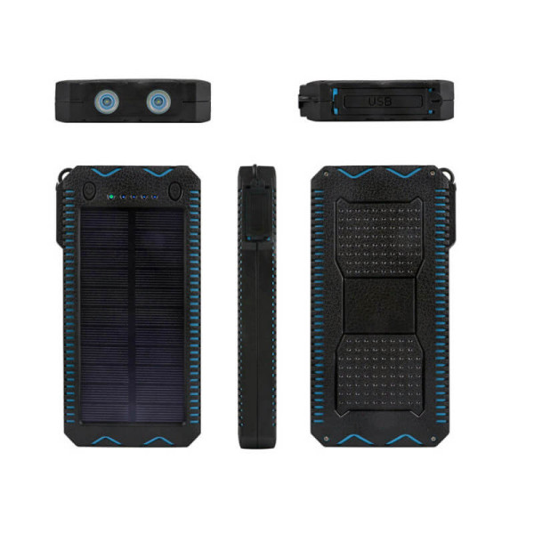 WASSERFESTE SOLAR POWER BANK MIT LICHT UND FEUERZEUG, 12000 mAh