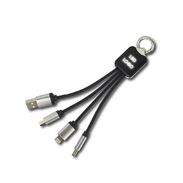 3 in 1 NETZKABEL MIT LED-LOGO, USB AUF MICRO-USB, LIGHTNING, USB TYPE-C