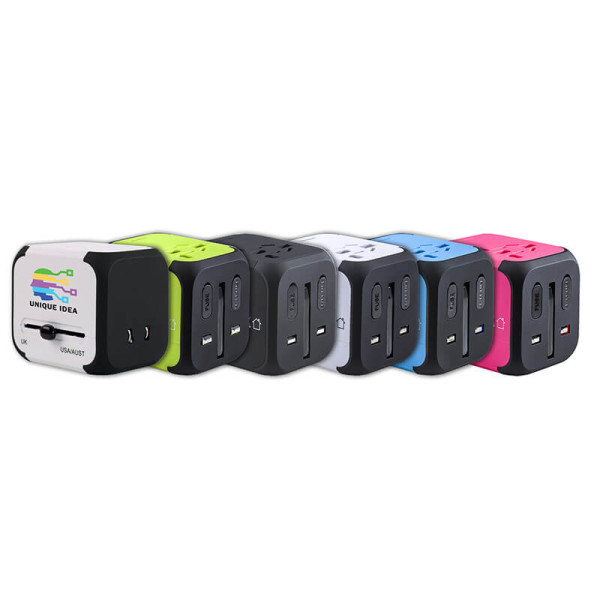 UNIVERSELLER REISEADAPTER MIT 2 USB AUSGÄNGEN