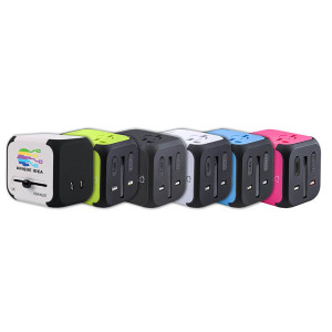 UNIVERSELLER REISEADAPTER MIT 2 USB AUSGÄNGEN - Reklamnepredmety