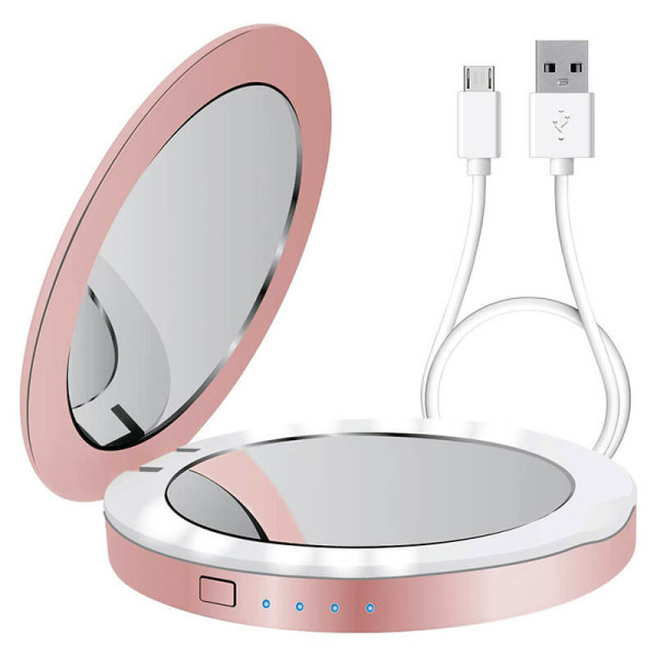 DOPPELTER TASCHENSPIEGEL MIT POWER BANK UND LED-BELEUCHTUNG, 3000 MAH
