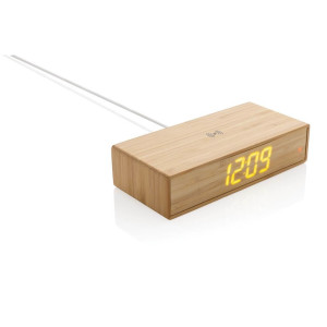 Wecker mit 5W Wireless Charger aus Bambus, braun - Reklamnepredmety