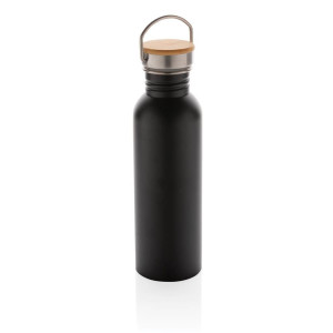 Moderne Stainless-Steel Flasche mit Bambusdeckel, grün - Reklamnepredmety