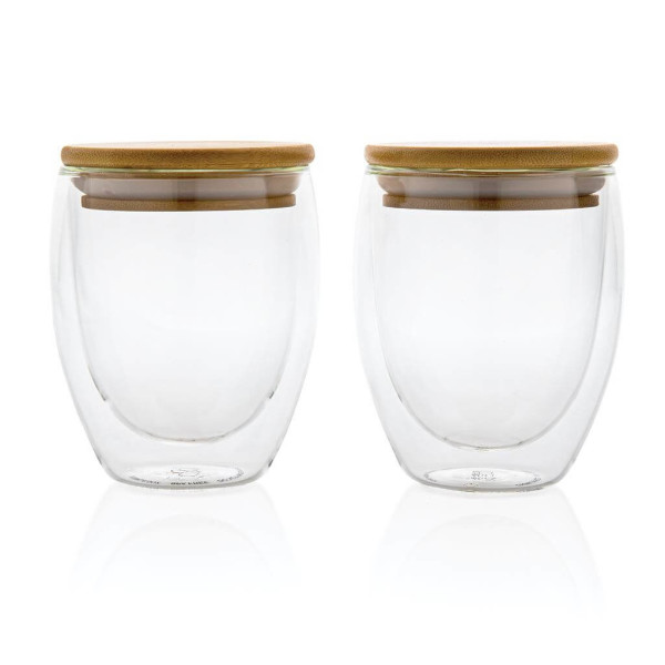 2-tlg Set Borosilikatgläser mit Bambusdeckel 250ml, transpar