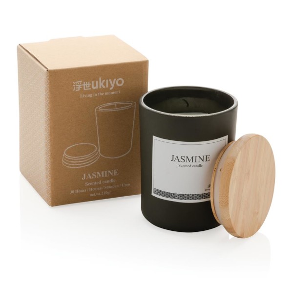 Ukiyo Deluxe parfümierte Kerze mit Bambusdeckel, weiß