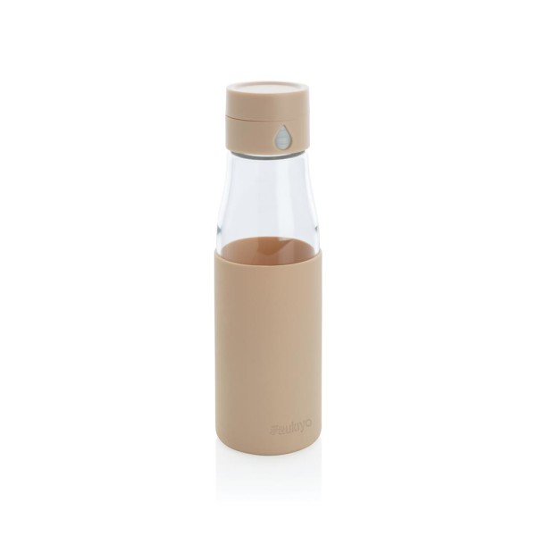 Ukiyo Trink-Tracking-Flasche aus Glas mit Hülle, braun