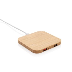 FSC®-zertifiziertes kabelloses 5W-Charger aus Bambus mit USB - Reklamnepredmety