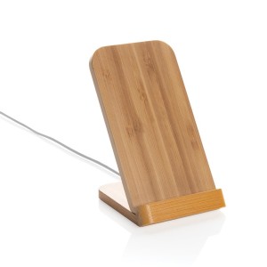 FSC®zertifizierter kabelloser 5W-Ladeständer aus Bambus, bra - Reklamnepredmety