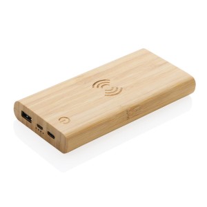 FSC® zertifizierte 8.000mAh Bambus-Wireless-Powerbank, braun - Reklamnepredmety