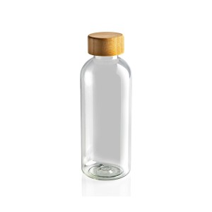 GRS rPET Flasche mit FSC Bambus-Deckel, blau - Reklamnepredmety