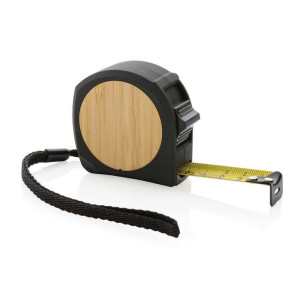 5m/19mm Maßband aus RCS recycelt. Kunststoff & FSC® Bambus, weiß - Reklamnepredmety