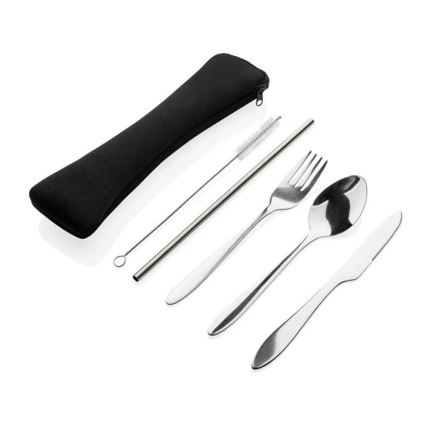4-teiliges wiederverwendbares Besteckset aus Stainless-Steel, silber