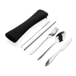 4-teiliges wiederverwendbares Besteckset aus Stainless-Steel, silber - Reklamnepredmety