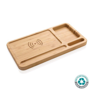 FSC® Bambus Desk Organizer mit 10 Wireless Charger, braun - Reklamnepredmety
