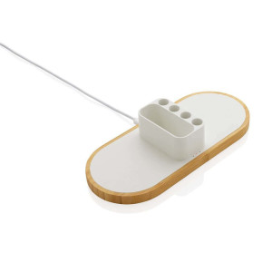 Ontario 10W Dual Charger aus FSC®Bambus & RCS rPlastik, weiß - Reklamnepredmety