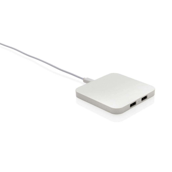10W Wireless Charger aus RSC recycl. Kunststoff mit Dual-USB, weiß