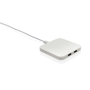 10W Wireless Charger aus RSC recycl. Kunststoff mit Dual-USB, weiß - Reklamnepredmety
