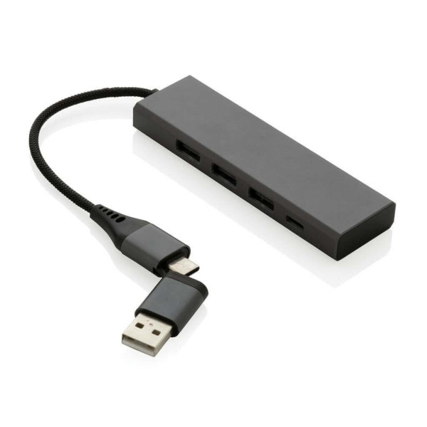 Terra Hub aus RCS recyceltem Aluminium mit 3 USB-Anschlüssen, grau