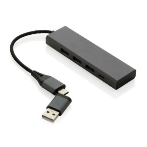 Terra Hub aus RCS recyceltem Aluminium mit 3 USB-Anschlüssen, grau - Reklamnepredmety