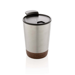 GRS rPP Edelstahl-Kaffeebecher mit Kork, blau - Reklamnepredmety