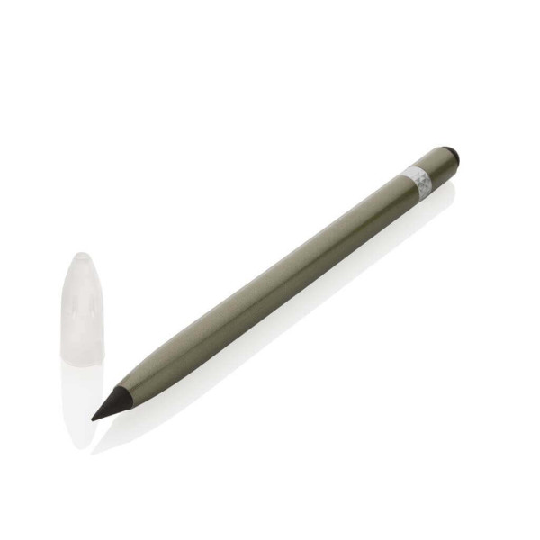 Tintenloser Stift aus Aluminium mit Radiergummi, grün