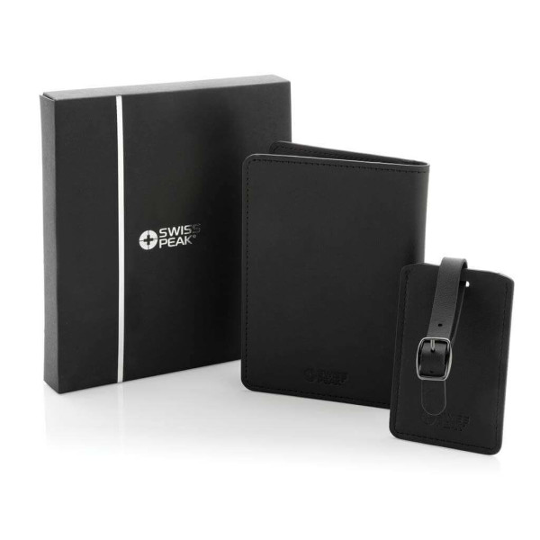 Swiss Peak Reise-Geschenkset aus GRS recyceltem PU, schwarz