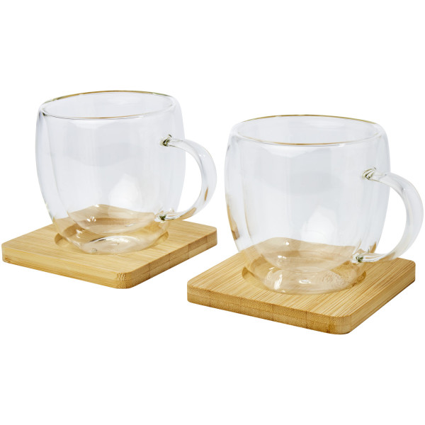 Manti 2-teiliger 250 ml doppelwandiger Glasbecher mit Bambusuntersetzer