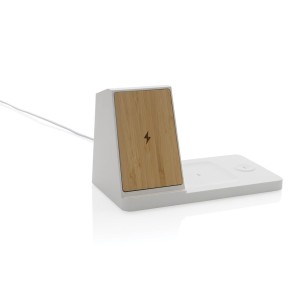 Ontario 15W 3-in-1 Charger aus RCS rec. Kunststoff & Bambus, weiß - Reklamnepredmety