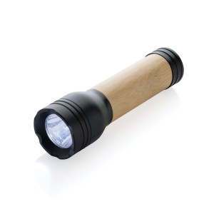 Lucid 1W Taschenlampe aus RCS recycelt. Kunststoff & Bambus, schwarz - Reklamnepredmety