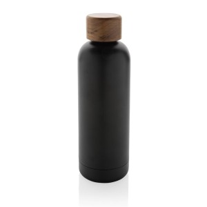 Wood Vakuumflasche aus RCS recyceltem Stainless-Steel, grau - Reklamnepredmety