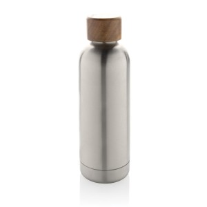 Wood Vakuumflasche aus RCS recyceltem Stainless-Steel, grau - Reklamnepredmety