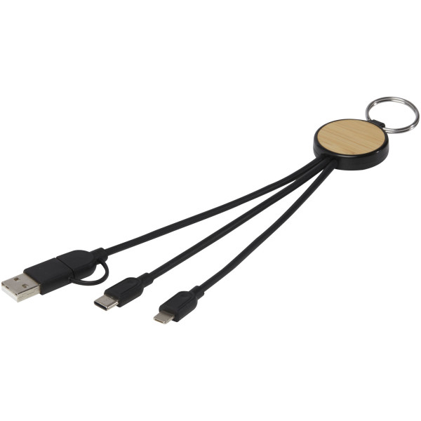 6-in-1-Ladekabel aus recyceltem Kunststoff/Bambus mit Tecta-Schlüsselring