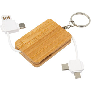 Ladekabel mit aufrollbarem Bambus-Schlüsselanhänger 6 in 1 - Reklamnepredmety