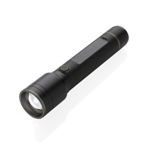 Große Gear X Taschenlampe aus RCS recycelt. Alu mit USB-Akku, schwarz - Reklamnepredmety