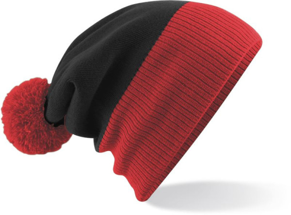 2-farbige Strickmütze mit Bommel