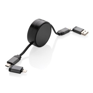 Terra aufrollbares 6-in-1-Kabel aus RCS recyceltem Aluminium, grau - Reklamnepredmety