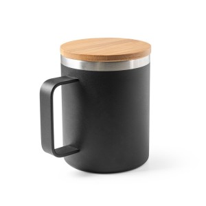 LAUDA. Becher aus 90 % recyceltem Edelstahl mit Bambusdeckel - Reklamnepredmety