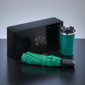 REISE-SET: THERMO-BECHER NORDIC 350 ML & VOLLAUTOMATISCHER REGENSCHIRM - Reklamnepredmety