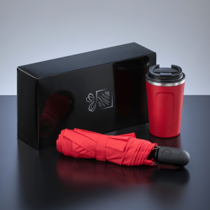 REISE-SET: THERMO-BECHER NORDIC 350 ML & VOLLAUTOMATISCHER REGENSCHIRM - Reklamnepredmety