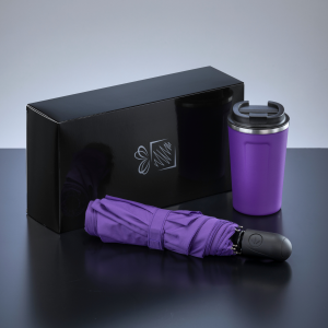 REISE-SET: THERMO-BECHER NORDIC 350 ML & VOLLAUTOMATISCHER REGENSCHIRM - Reklamnepredmety