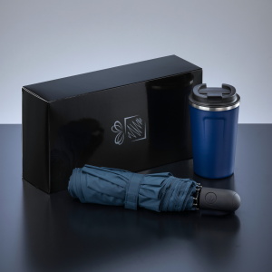 REISE-SET: THERMO-BECHER NORDIC 350 ML & VOLLAUTOMATISCHER REGENSCHIRM - Reklamnepredmety
