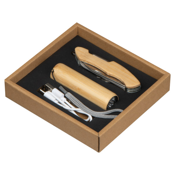 Geschenkset aus Öko-Taschenlampe und Taschenmesser Linz